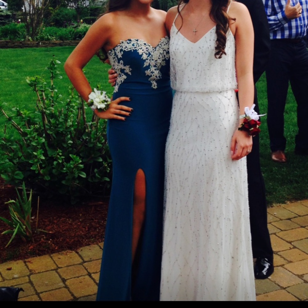 Strapless teal blue maxi dress